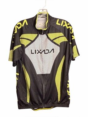 Lixada Cycling Jersey Adult xXXL Black Green Full Zip 100% Polyester Pockets